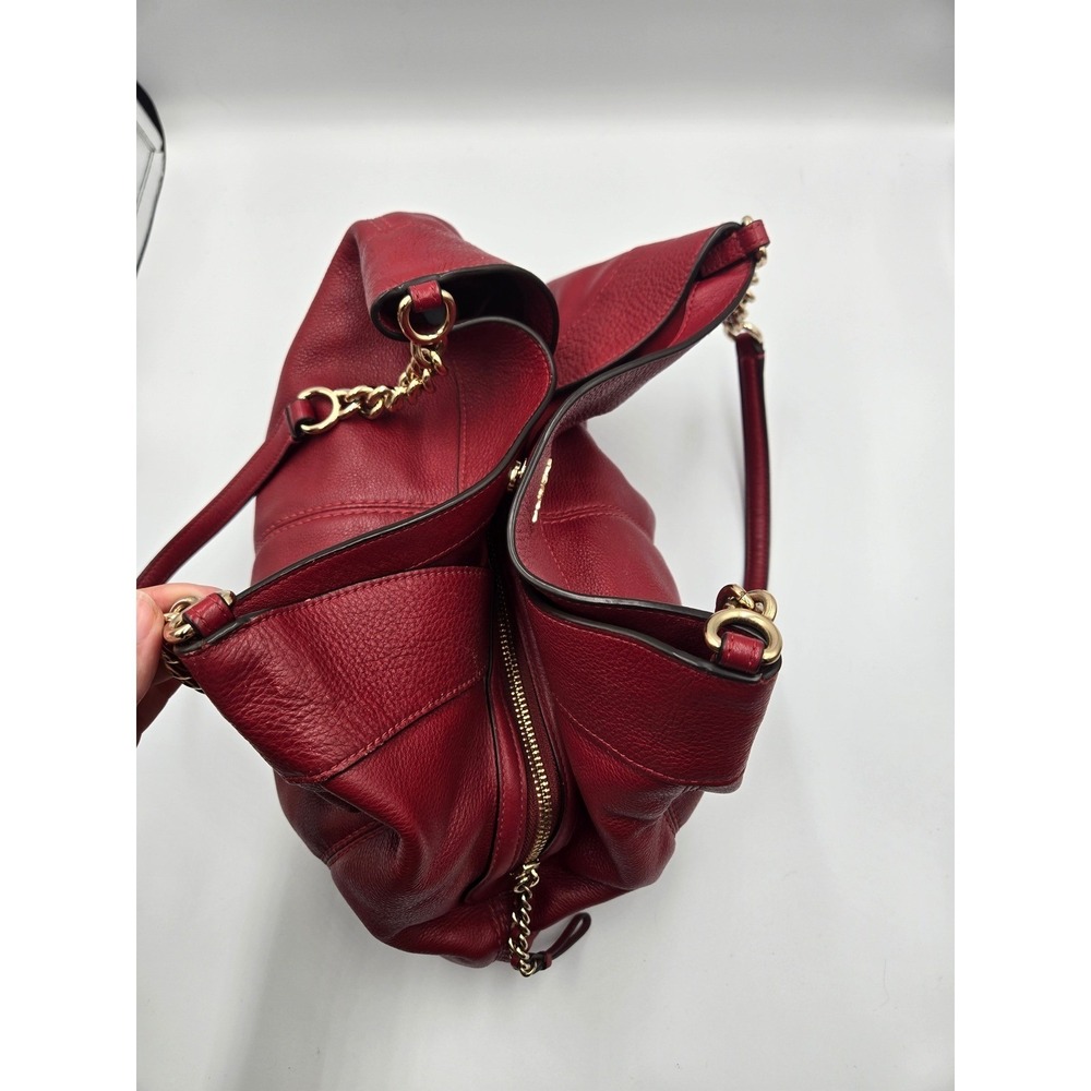 Coach Lexy Leather Shoulder Bag with Chain Straps Red Satchel Purse - Picture 7 of 10